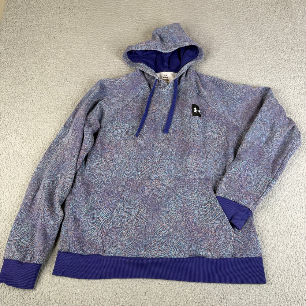Under Armour Hoodie Men Large Purple Blue Swirl Rival Fleece Pullover Sweatshirt
